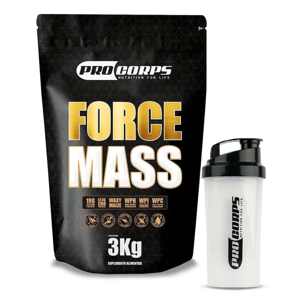 Hipercalórico Force Mass Refil 3kg + 1 CoqueteleiraBrinde