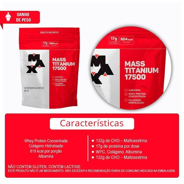 Hipercalórico Mass Titanium 17500 Refil 1,4Kg - Max Titanium