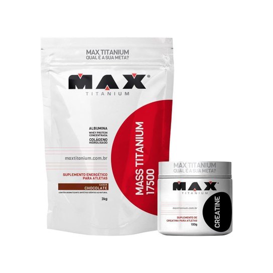 Hipercalórico Max Titanium Mass 3Kg + Creatina 100G Menor preço em Hipercalórico Max Titanium Mass 3Kg + Creatina 100G