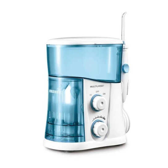 Irrigador Oral Profissional Clearpik Portable Limpeza Profunda 7 Bicos Multilaser - Branco+Azul Menor preço em Irrigador Oral Profissional Clearpik Portable Limpeza Profunda 7 Bicos Multilaser - Branco+Azul