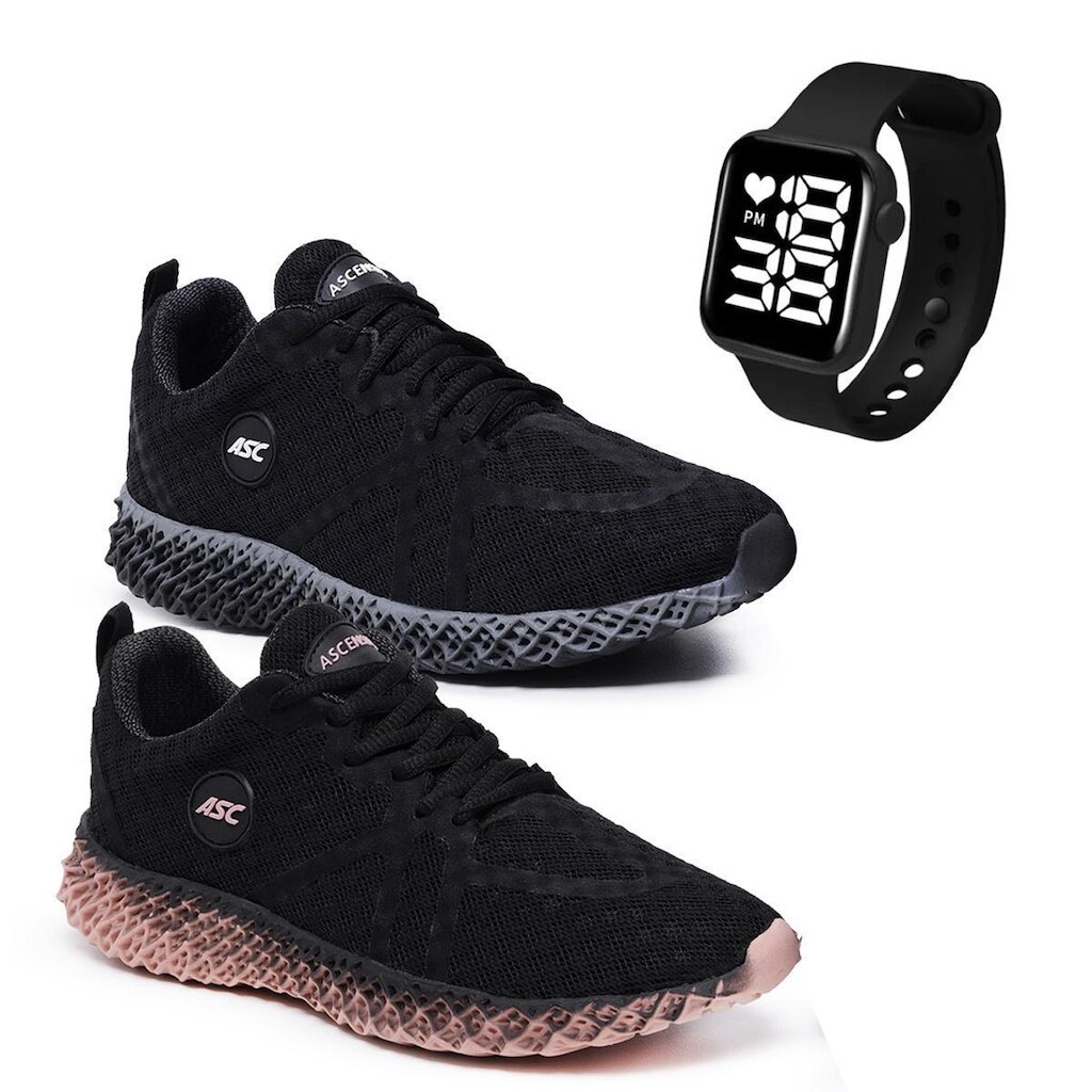 it 2 Pares de Tênis Masculino e Feminino + Relógio Quadrado Performance e Estilo para o Dia a Dia