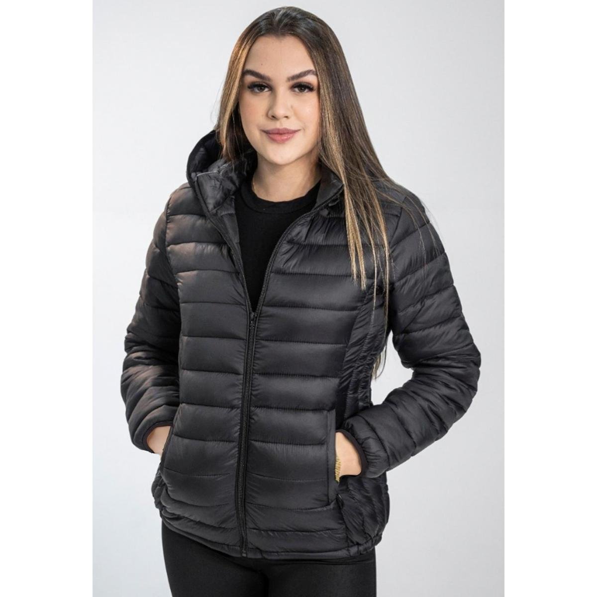 Jaqueta Acolchoada La'Oase Feminina Puffer com Bolsos e Capuz Removível Menor preço em Jaqueta Acolchoada La'Oase Feminina Puffer com Bolsos e Capuz Removível