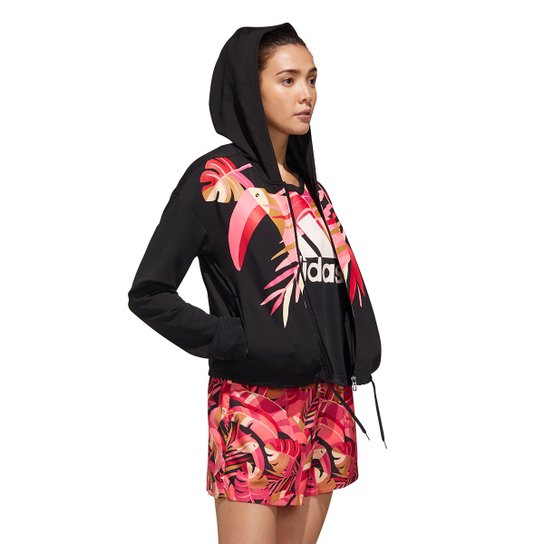 Jaqueta Adidas C/Capuz Farm Feminina - Preto+Rosa Menor preço em Jaqueta Adidas C/Capuz Farm Feminina - Preto+Rosa