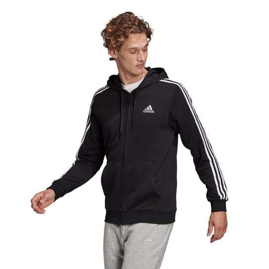 Jaqueta Adidas Essentials 3 Listras Masculina - Preto+Branco é ruim? Jaqueta Adidas Essentials 3 Listras Masculina - Preto+Branco é boa?