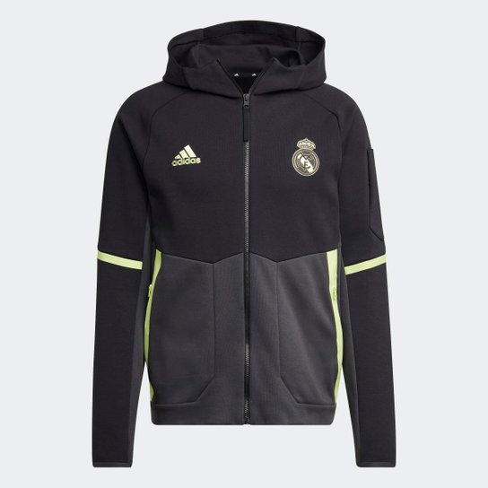 Jaqueta Adidas Real Madrid Hino Masculina - Preto+Cinza Menor preço em Jaqueta Adidas Real Madrid Hino Masculina - Preto+Cinza