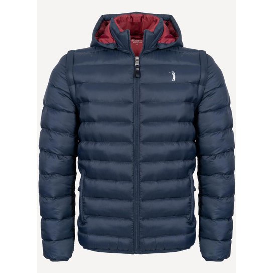 Jaqueta Aleatory Puffer Capuz Removível Marinho - Marinho Menor preço em Jaqueta Aleatory Puffer Capuz Removível Marinho - Marinho