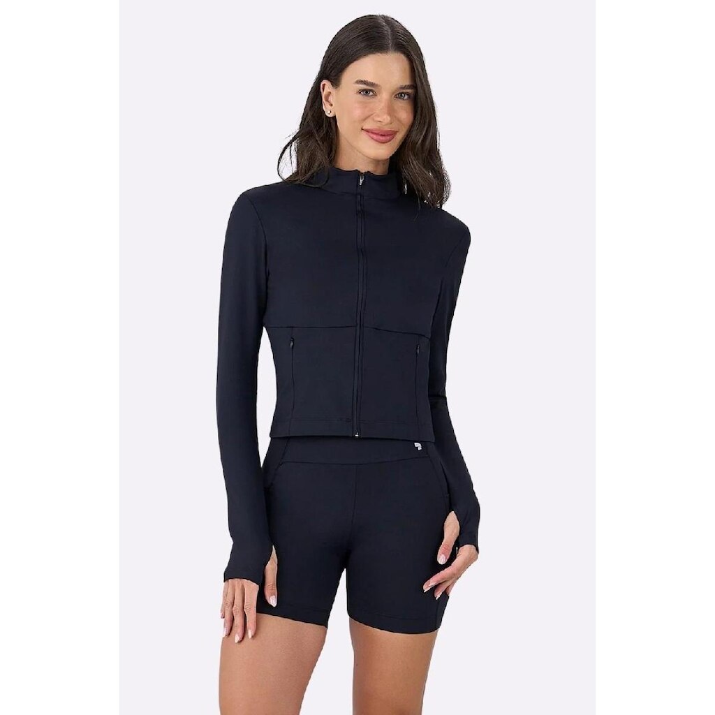 Jaqueta Alto Giro Ajustada Com Bolso Feminina Preta