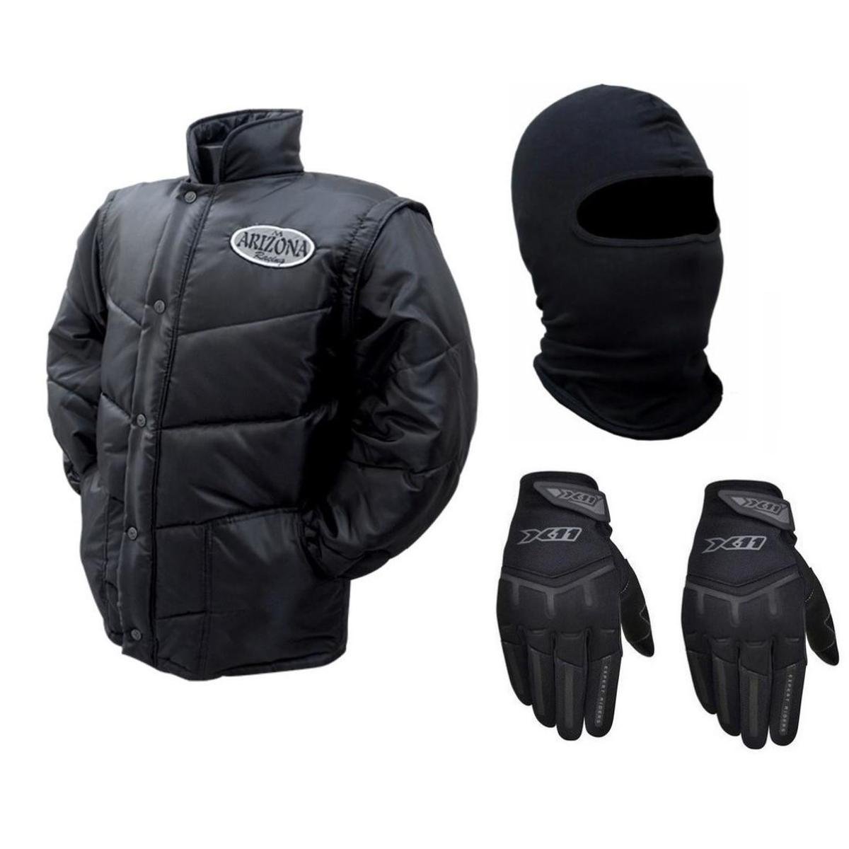 Jaqueta Arizona Racing Tradicional Preto Luva X11 Win Fit Touch Capuz Balaclava Frio Proteção Moto Menor preço em Jaqueta Arizona Racing Tradicional Preto Luva X11 Win Fit Touch Capuz Balaclava Frio Proteção Moto