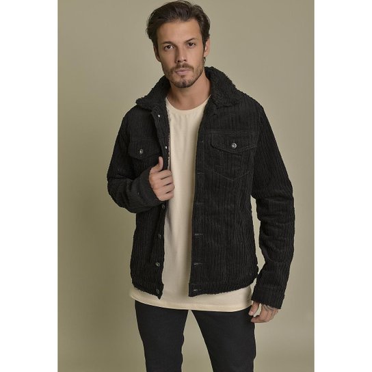 Jaqueta Aviador Canelada Cotelê Preto Dialogo Jeans Masculino - Preto Menor preço em Jaqueta Aviador Canelada Cotelê Preto Dialogo Jeans Masculino - Preto