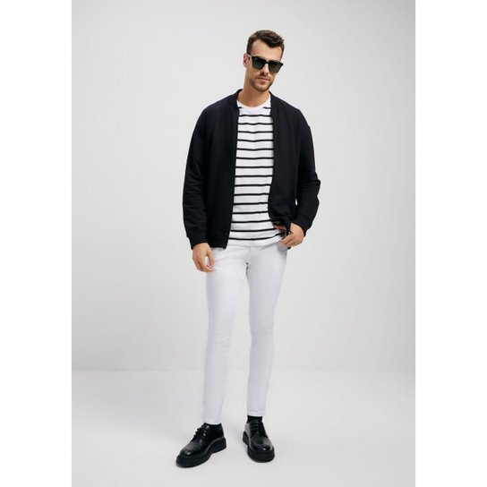 Jaqueta Básica Masculina Bomber Em Moletom Peluciado - Cinza XXG - Preto Menor preço em Jaqueta Básica Masculina Bomber Em Moletom Peluciado - Cinza XXG - Preto