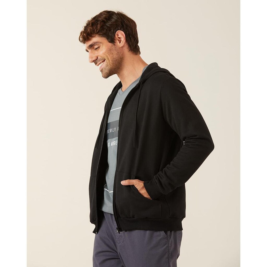 Jaqueta Básica Masculina Com Capuz Em Moletom Flanelado