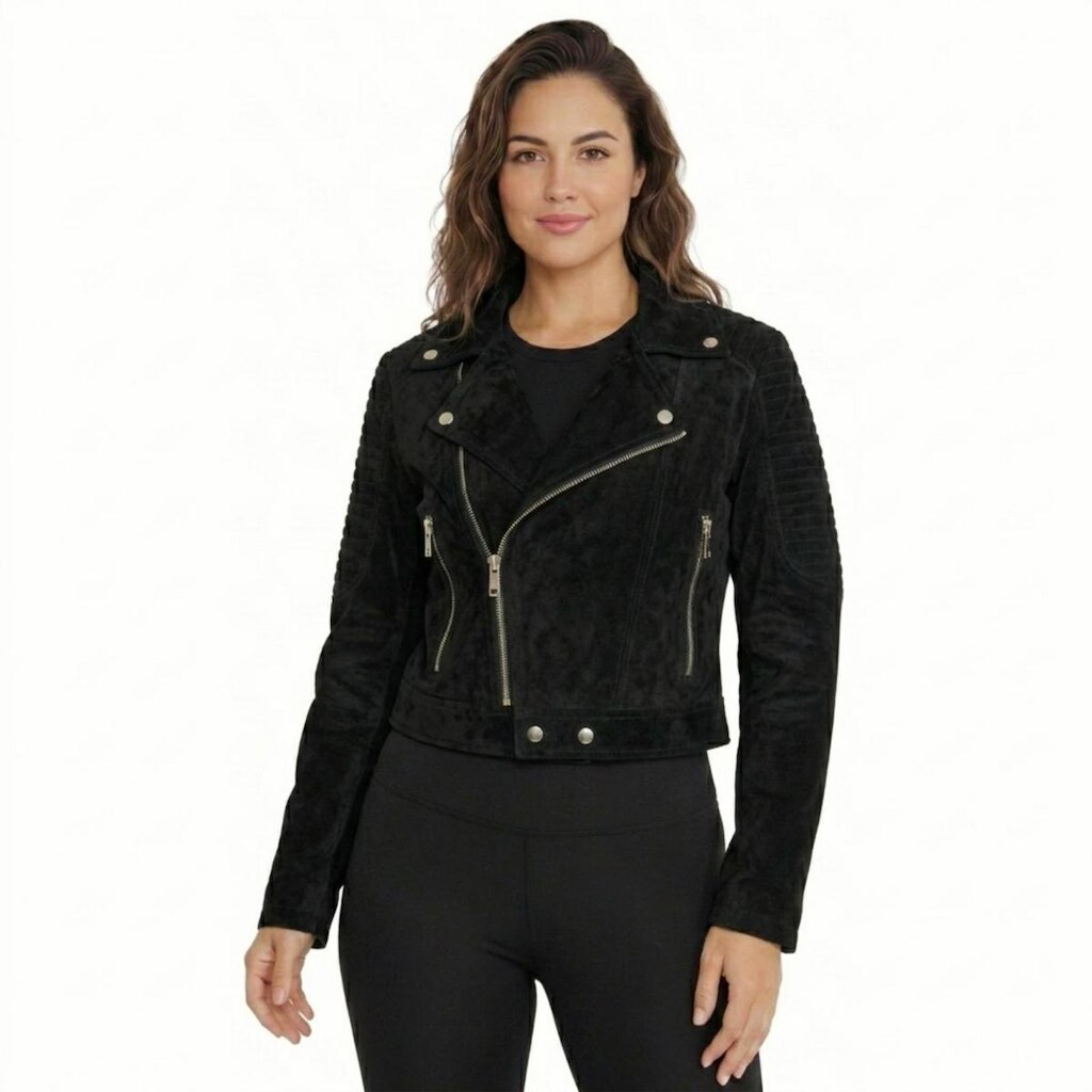 Jaqueta Biker Feminina Suede Ziper Lateral