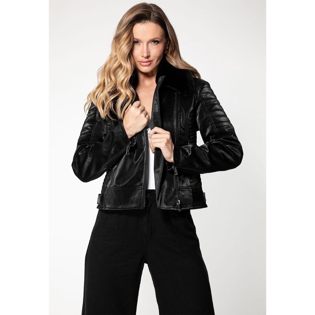 Jaqueta Biker Pelo Gola Preto