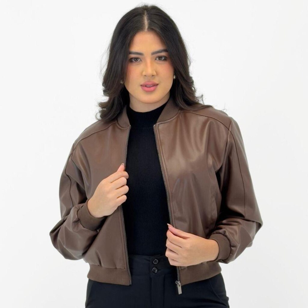 Jaqueta Blue Rose Bomber em P.u Curta Feminina