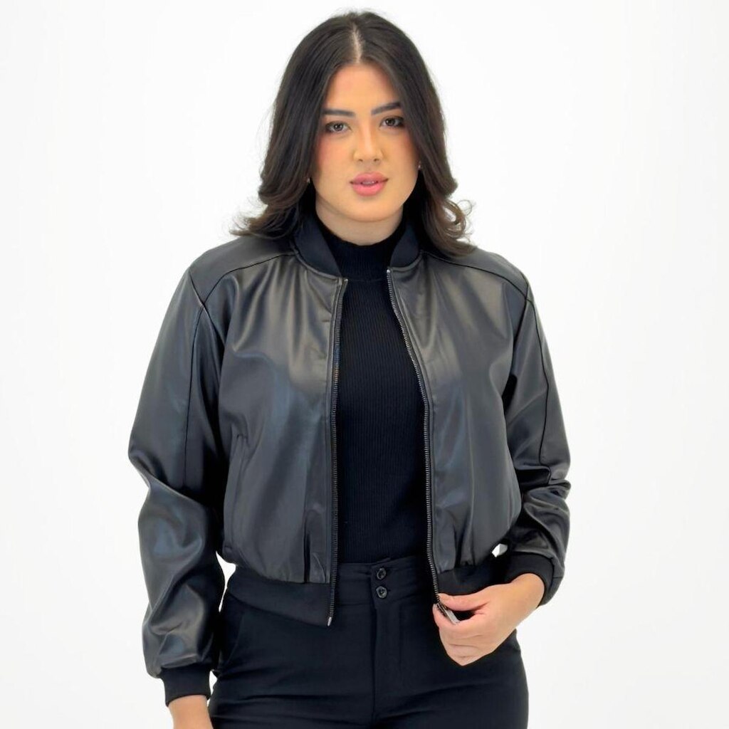 Jaqueta Blue Rose Bomber em P.u Curta Feminina