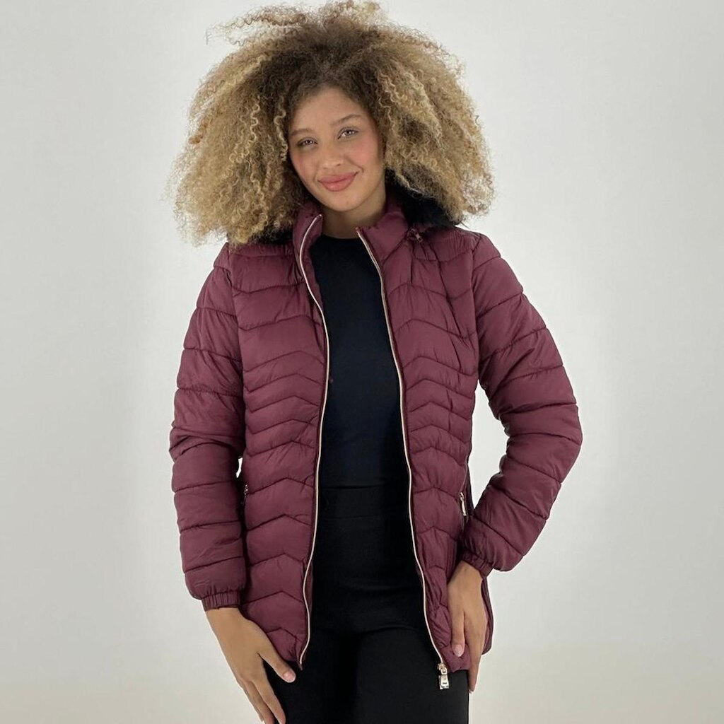 Jaqueta Blue Rose de Nylon com Capuz Feminina