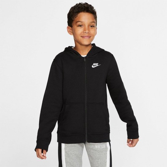 Jaqueta Blusão Infantil Nike FZ Club c/ Capuz Masculina - Preto+Branco Menor preço em Jaqueta Blusão Infantil Nike FZ Club c/ Capuz Masculina - Preto+Branco