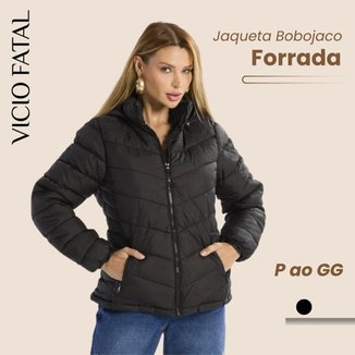 Jaqueta Bobojaco Feminina Nylon Forrada Imperméavel Inverno Confortável Capuz Removível