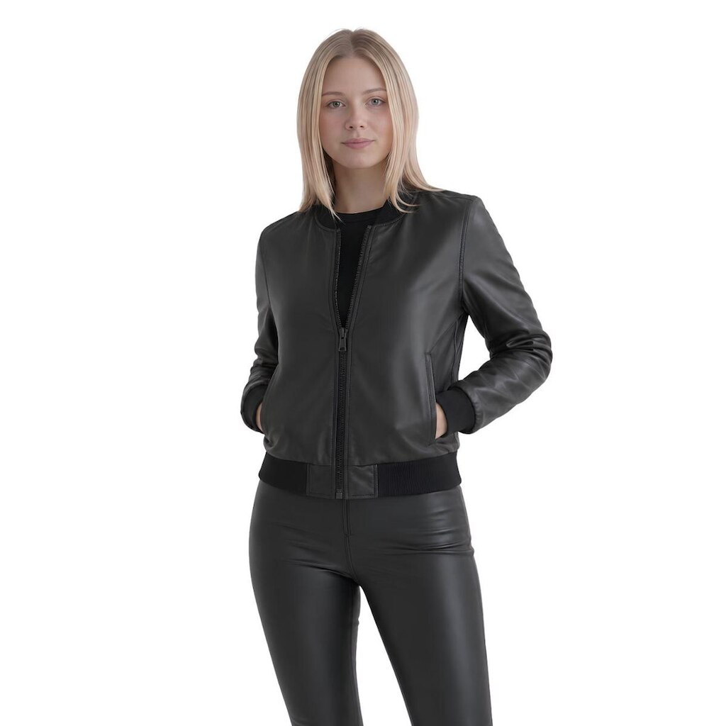 Jaqueta Bomber Feminina Couro Fake Preto
