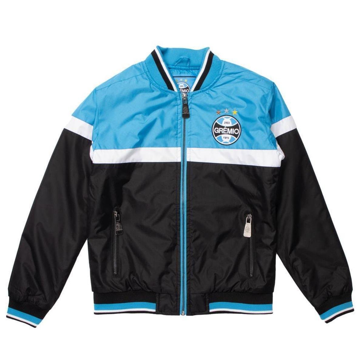 Jaqueta Bomber Lotus Grêmio Juvenil Escudo Zíper Turquesa Azul