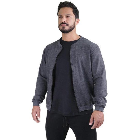 Jaqueta Bomber Masculina Swag Zíper Moletom - Mescla Escuro Menor preço em Jaqueta Bomber Masculina Swag Zíper Moletom - Mescla Escuro