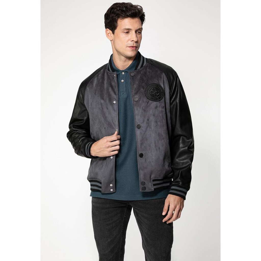 Jaqueta Bomber Suede Eco Cinza Escuro