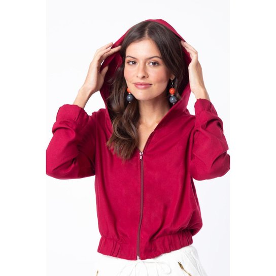 Jaqueta bomber tecido liso M - Vinho Menor preço em Jaqueta bomber tecido liso M - Vinho