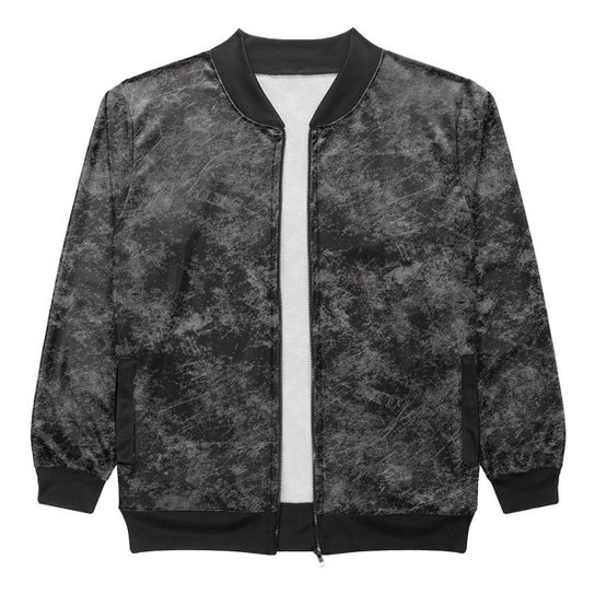 Jaqueta Bomber Vista Rock Estampa Textura - Cinza Menor preço em Jaqueta Bomber Vista Rock Estampa Textura - Cinza