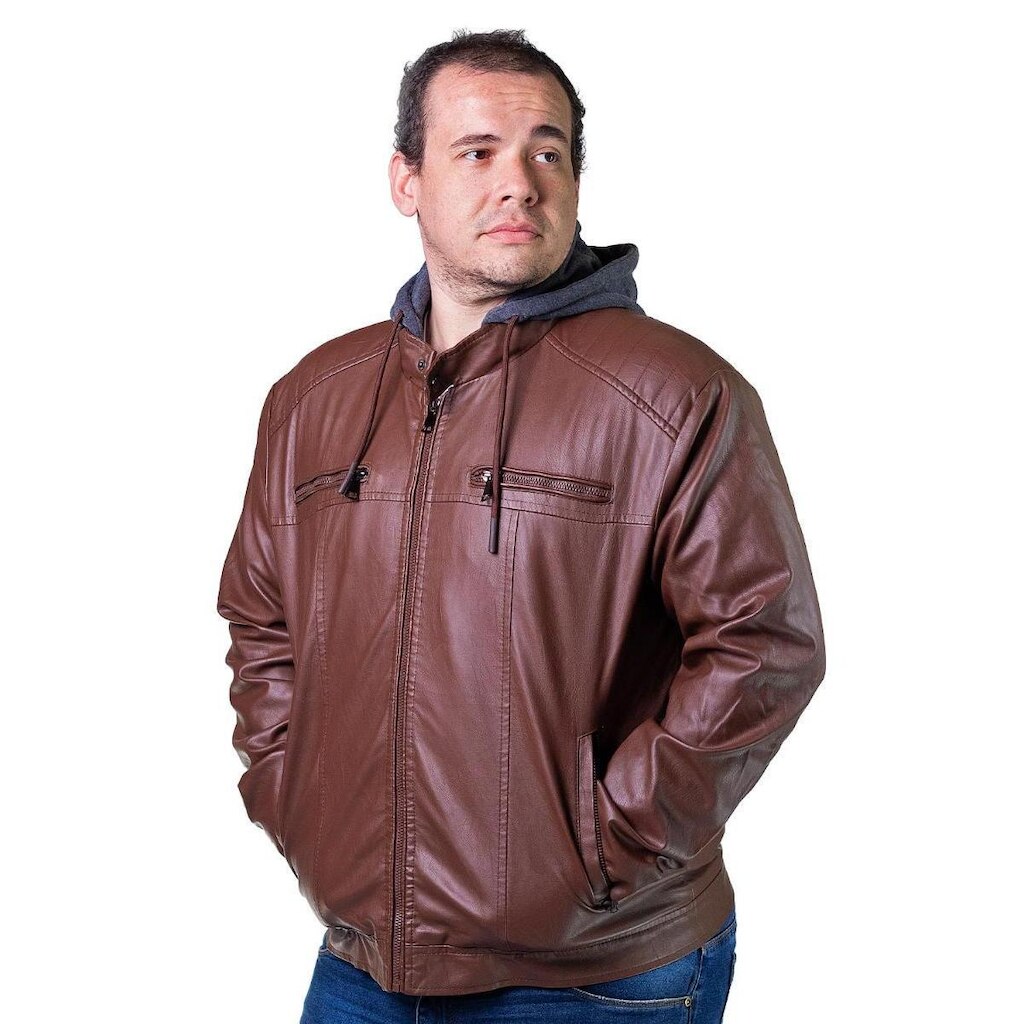 Jaqueta Broken Rules PU Plus Size Masculina 528010 Marrom