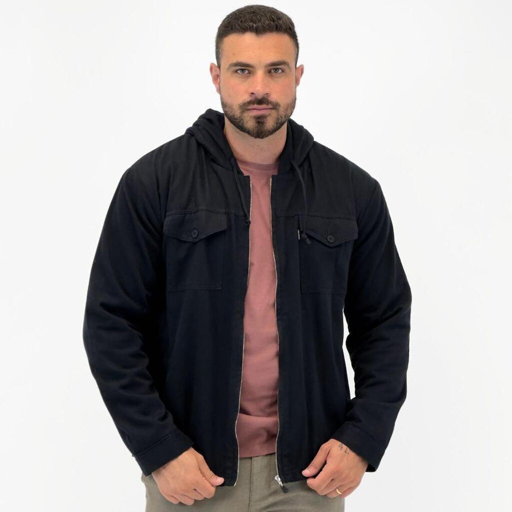 Jaqueta Calfin Sarja Forrada com Capuz Masculina
