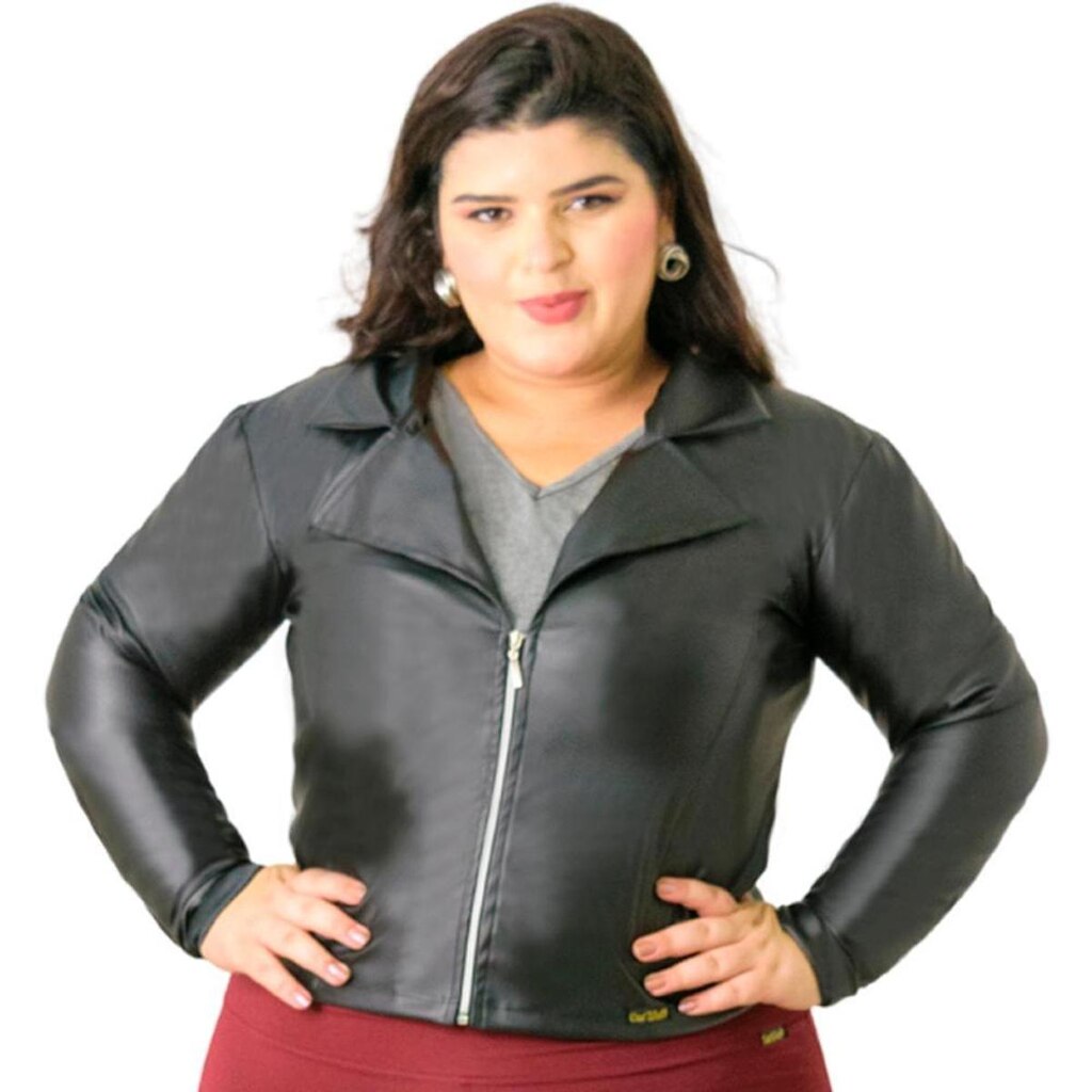 Jaqueta Catwalk Couro Manga Longa Preto