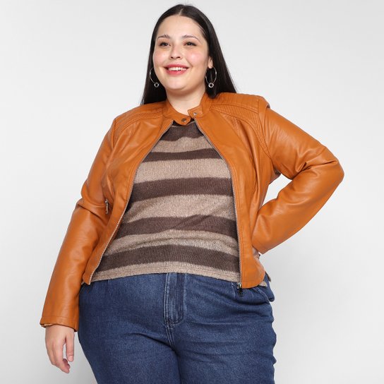 Jaqueta City Lady Plus Size Lisa Feminina - Cacau Menor preço em Jaqueta City Lady Plus Size Lisa Feminina - Cacau