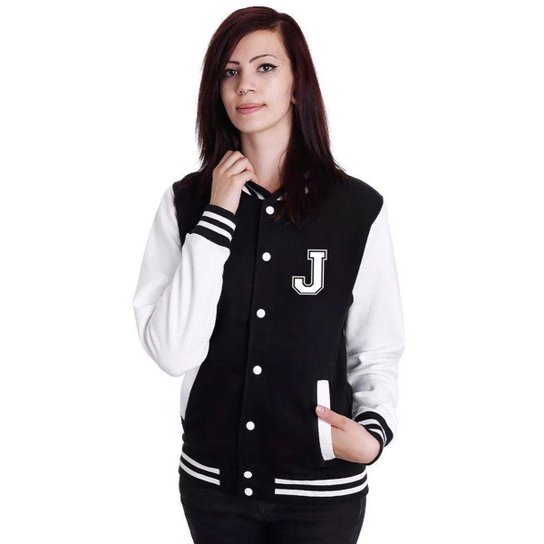 Jaqueta College Feminina Universitária Americana - Letra J - Preto Menor preço em Jaqueta College Feminina Universitária Americana - Letra J - Preto