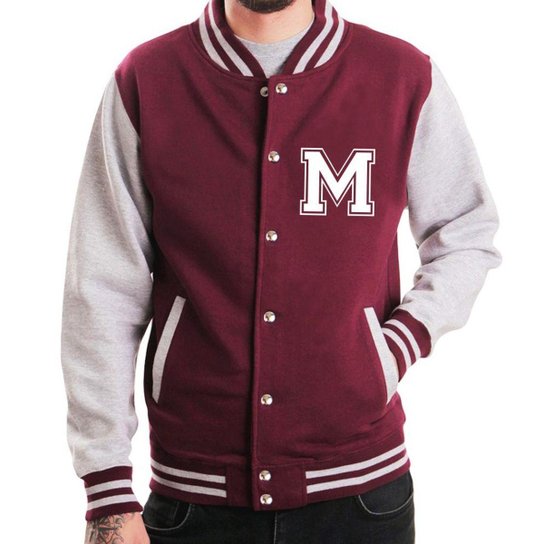 Jaqueta College Masculina Universitária Americana - Letra M - Bordô Menor preço em Jaqueta College Masculina Universitária Americana - Letra M - Bordô