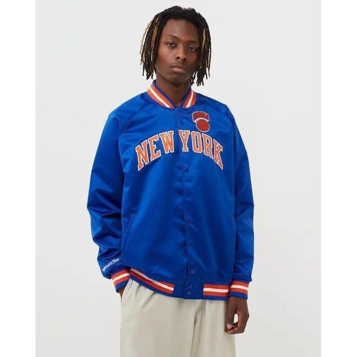 Jaqueta College Mitchell & Ness NBA New York Knicks - Azul+Laranja