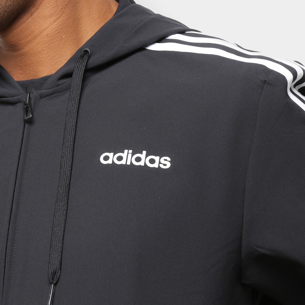 Jaqueta Corta Vento Adidas Essentials 3 Stripes Masculina - Preto+Branco |  Netshoes