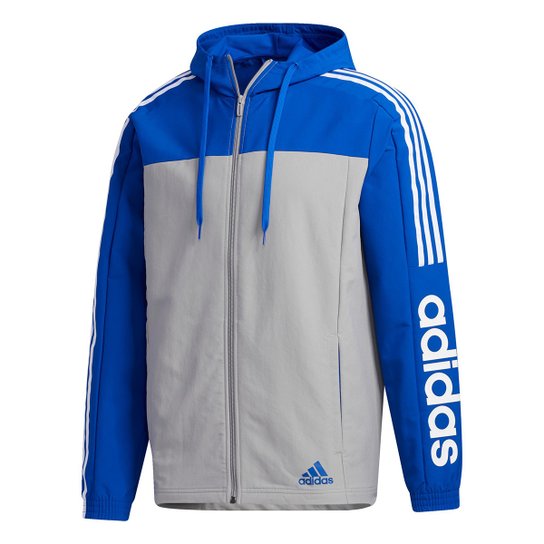 Jaqueta Corta Vento Adidas Essentials Color Block Masculina - Azul Royal e Cinza Menor preço em Jaqueta Corta Vento Adidas Essentials Color Block Masculina - Azul Royal e Cinza