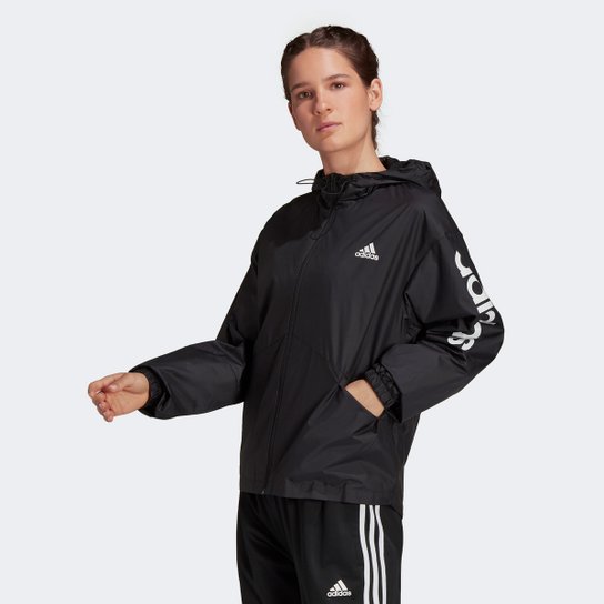 Jaqueta Corta Vento Adidas Linear Colorblock Feminina - Preto+Branco Menor preço em Jaqueta Corta Vento Adidas Linear Colorblock Feminina - Preto+Branco