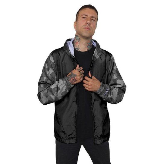 Jaqueta Corta Vento Chess Clothing Camuflado Masculina - Cinza Menor preço em Jaqueta Corta Vento Chess Clothing Camuflado Masculina - Cinza