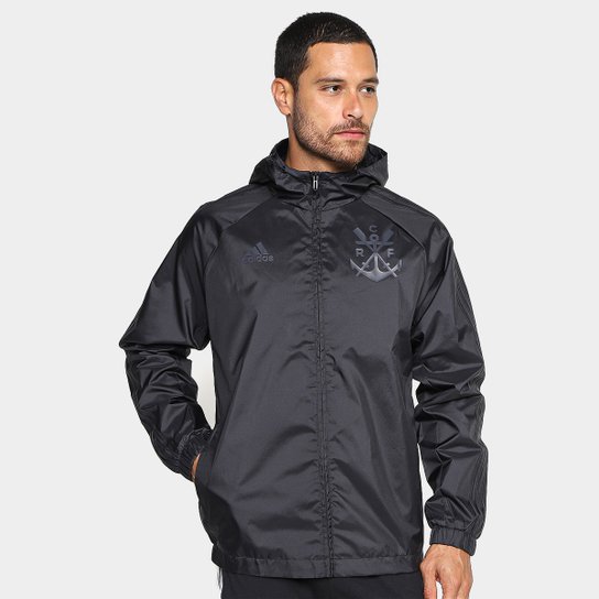 Jaqueta Corta-Vento Flamengo Adidas C/ Capuz Masculina - Preto Menor preço em Jaqueta Corta-Vento Flamengo Adidas C/ Capuz Masculina - Preto