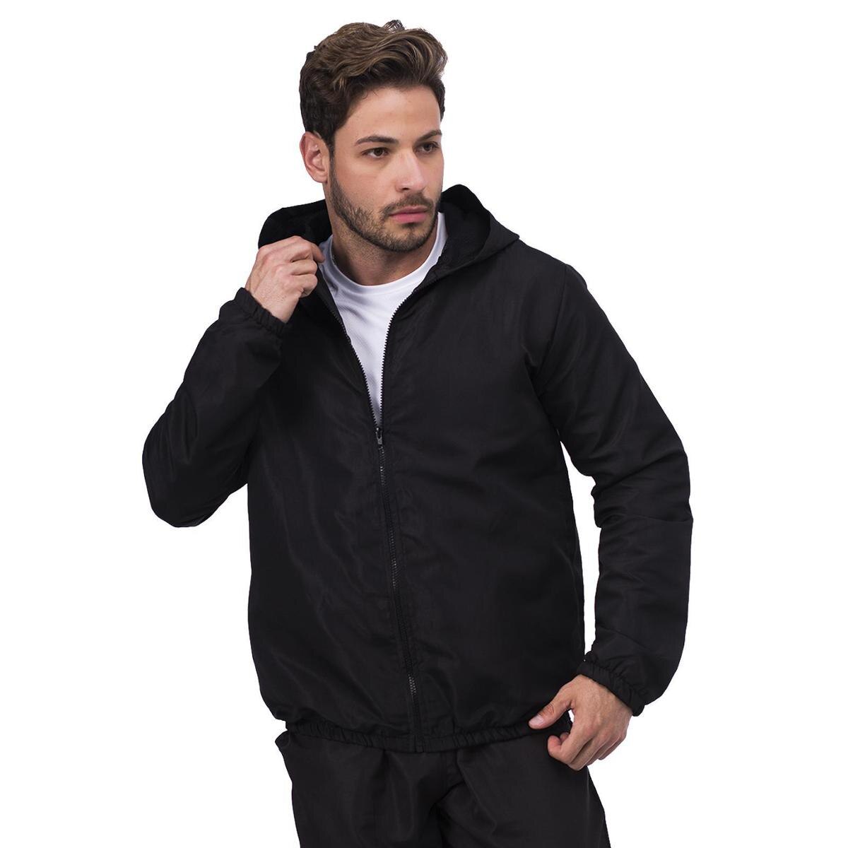 Jaqueta Corta Vento Masculina Lisa Com Gorro e Zíper Chuva Menor preço em Jaqueta Corta Vento Masculina Lisa Com Gorro e Zíper Chuva