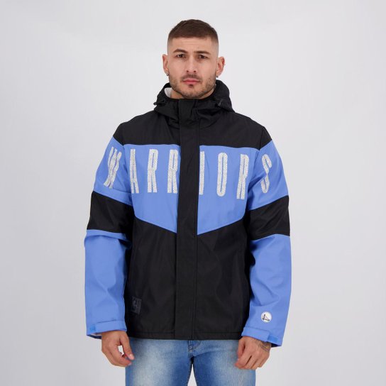 Jaqueta Corta Vento NBA Golden State Warriors ColorBlock Windbreaker Masculina - Preto+Azul Menor preço em Jaqueta Corta Vento NBA Golden State Warriors ColorBlock Windbreaker Masculina - Preto+Azul