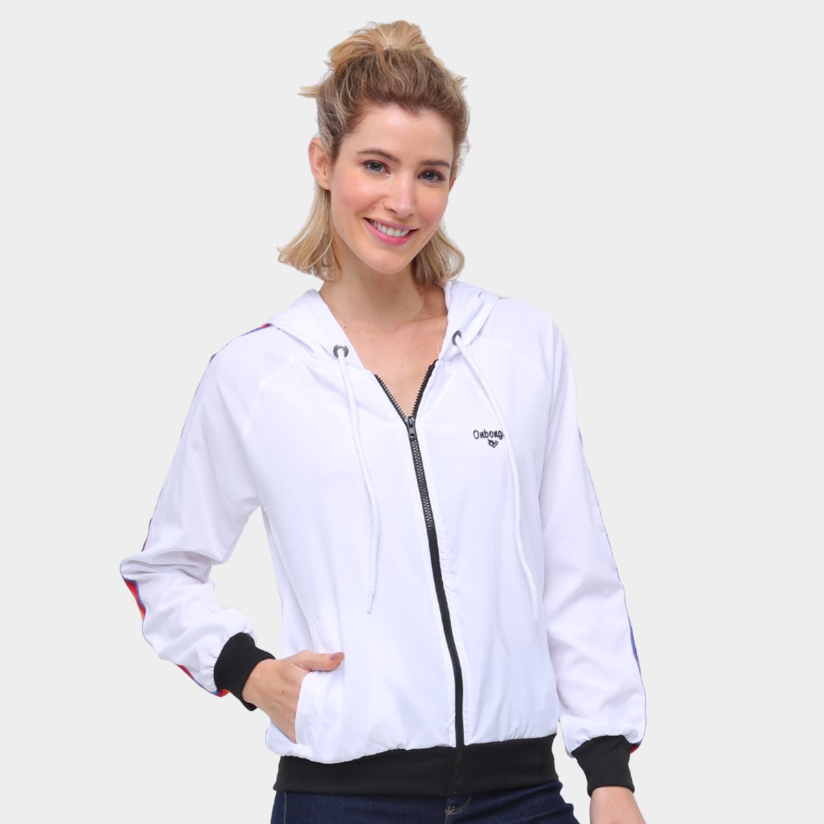 Jaqueta Corta Vento Onbongo Logo Feminina Branco Netshoes