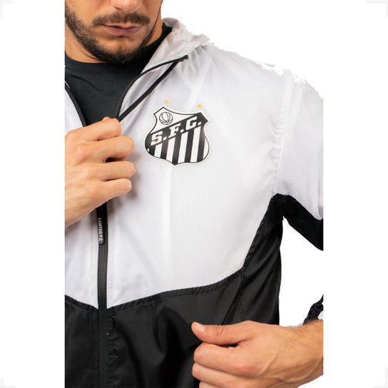 Jaqueta Corta Vento Santos Oficial Nylon Branco+Preto Netshoes