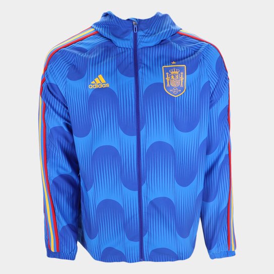 Jaqueta Corta-Vento Seleção Espanha Adidas Masculina - Azul+Marinho Menor preço em Jaqueta Corta-Vento Seleção Espanha Adidas Masculina - Azul+Marinho