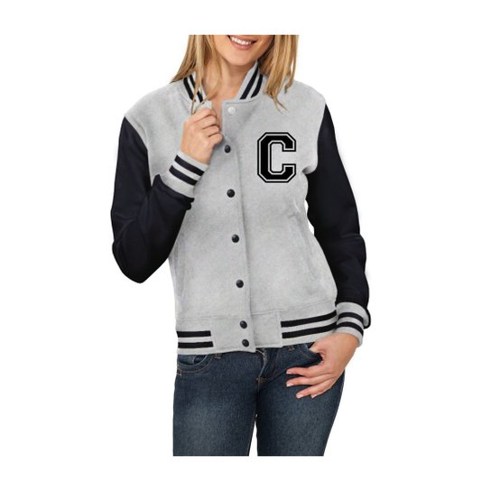 Jaqueta Criativa Urbana College Americana Letra C - Cinza