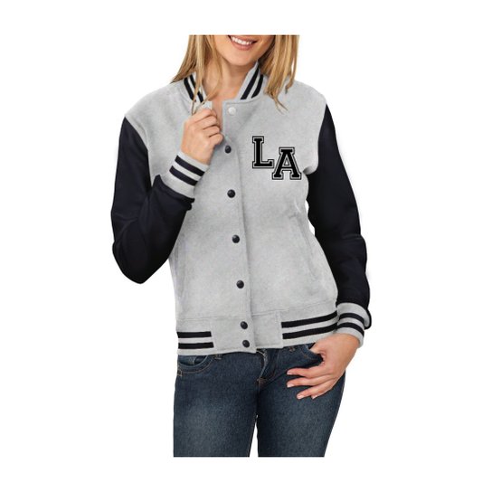 Jaqueta Criativa Urbana College Los Angeles Americana - Cinza