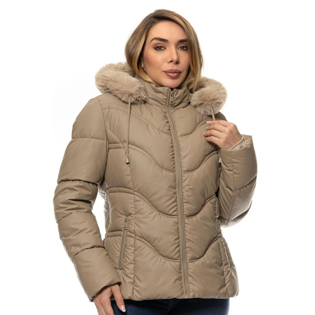 Jaqueta Crocker Puffer Forrada Feminina Areia