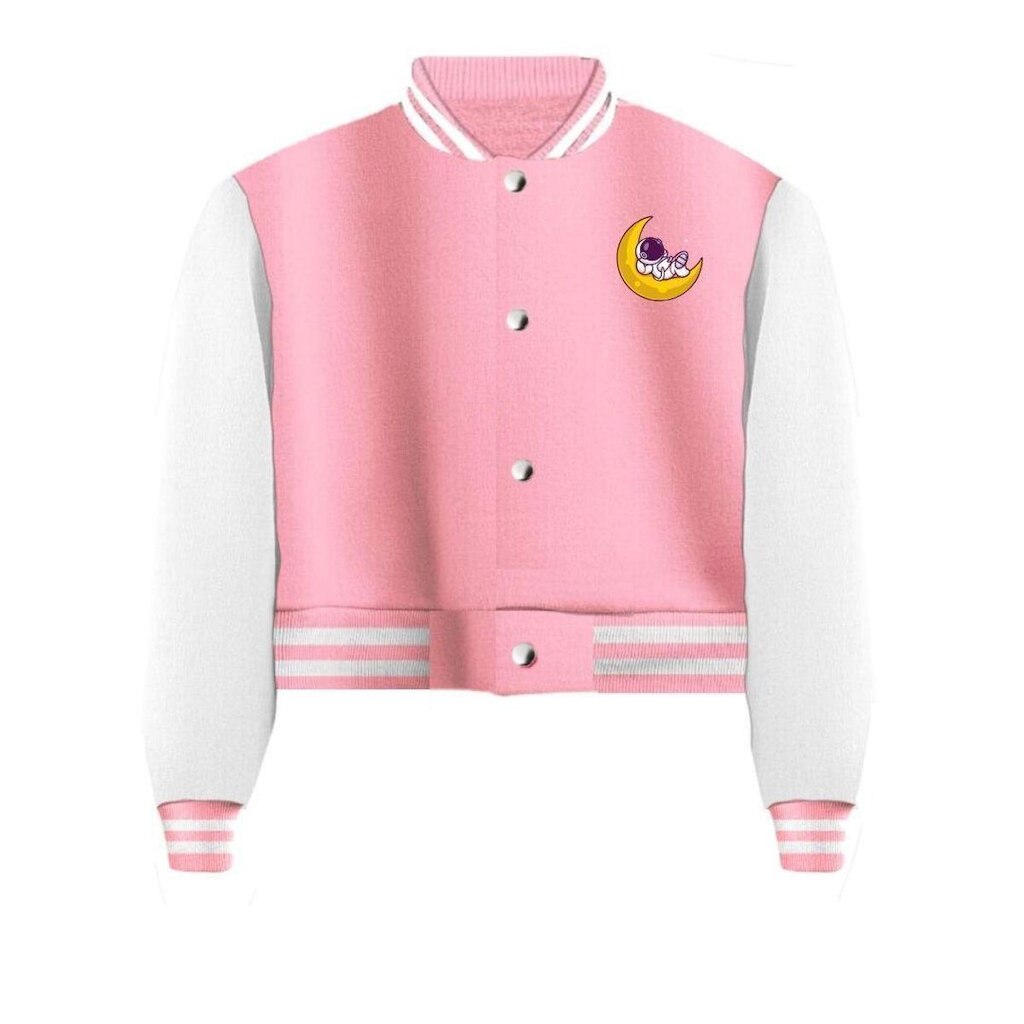 Jaqueta Cropped Moletom Calttony Lua Astronauta Feminina