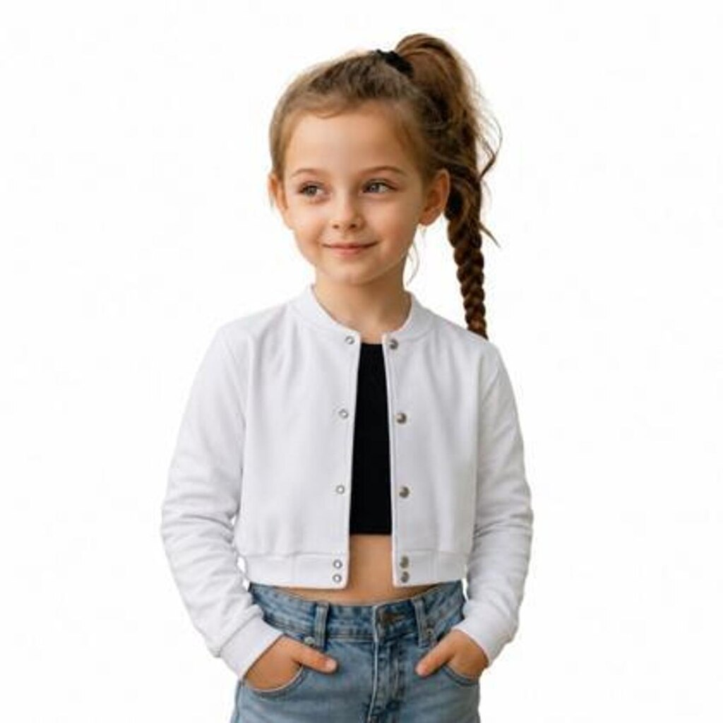 Jaqueta Cropped Moletom Infantil Lisa Estilo Casual Sem Bolsos